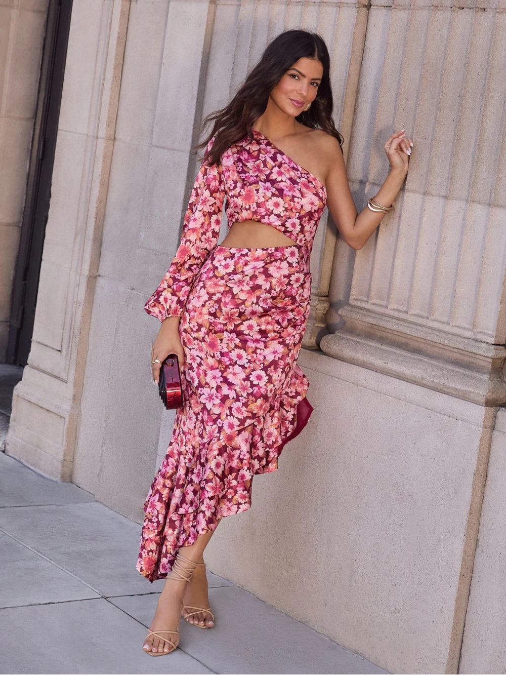 Right Moment One Shoulder Asymmetric Midi Dress Size Small- New